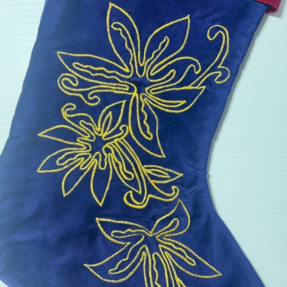 Navy Blue and Maroon Velvet Gold Embroidered Christmas Stocking Tassel 18 Inches - Picture 6 of 8